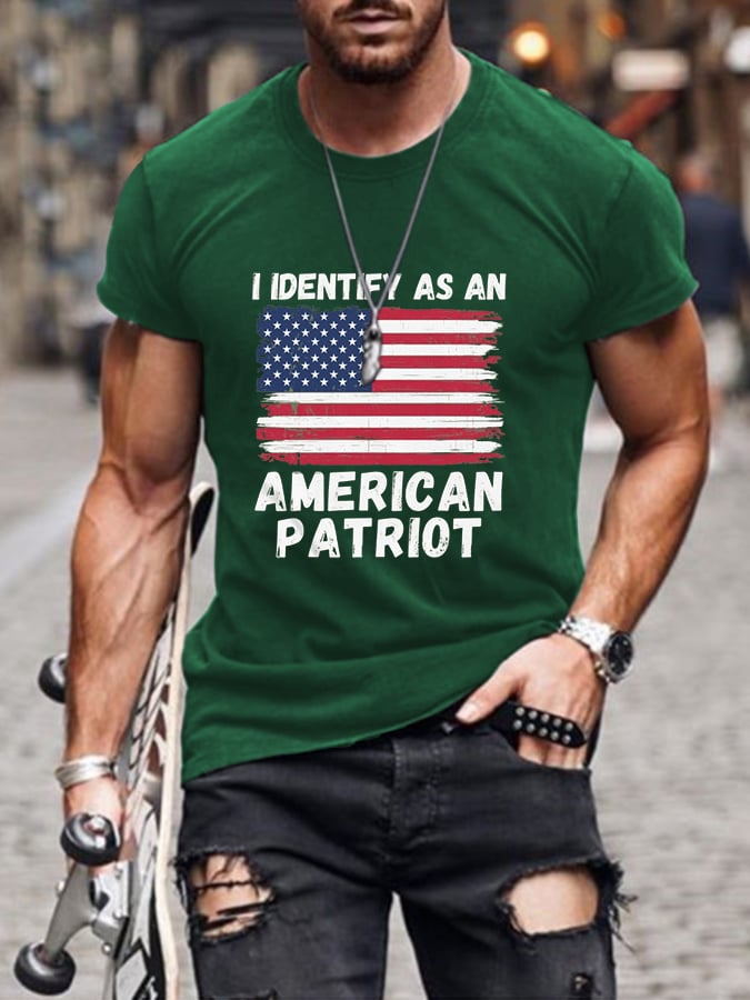 Men's I Identify As A American Flag Print Short Sleeve T-Shirt