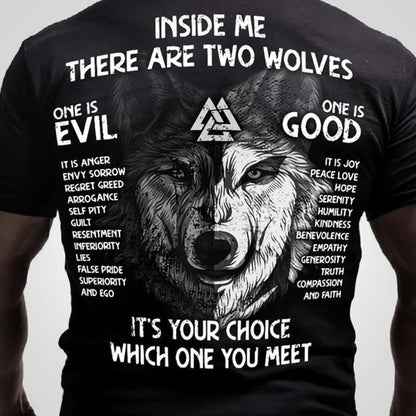 Viking Inside Me There Are Two Wolves Mens Letter Print T-shirt