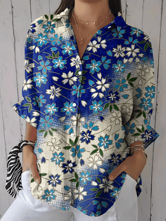 Women's Vintage Floral Print Casual Lapel Shirt