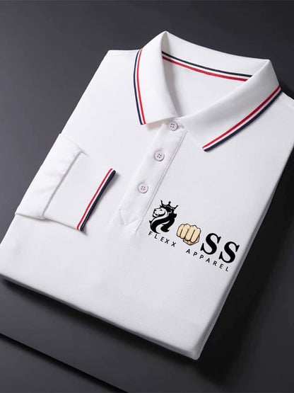 Herren-Business-Langarm-Poloshirt mit Retro-Buchstabendesign