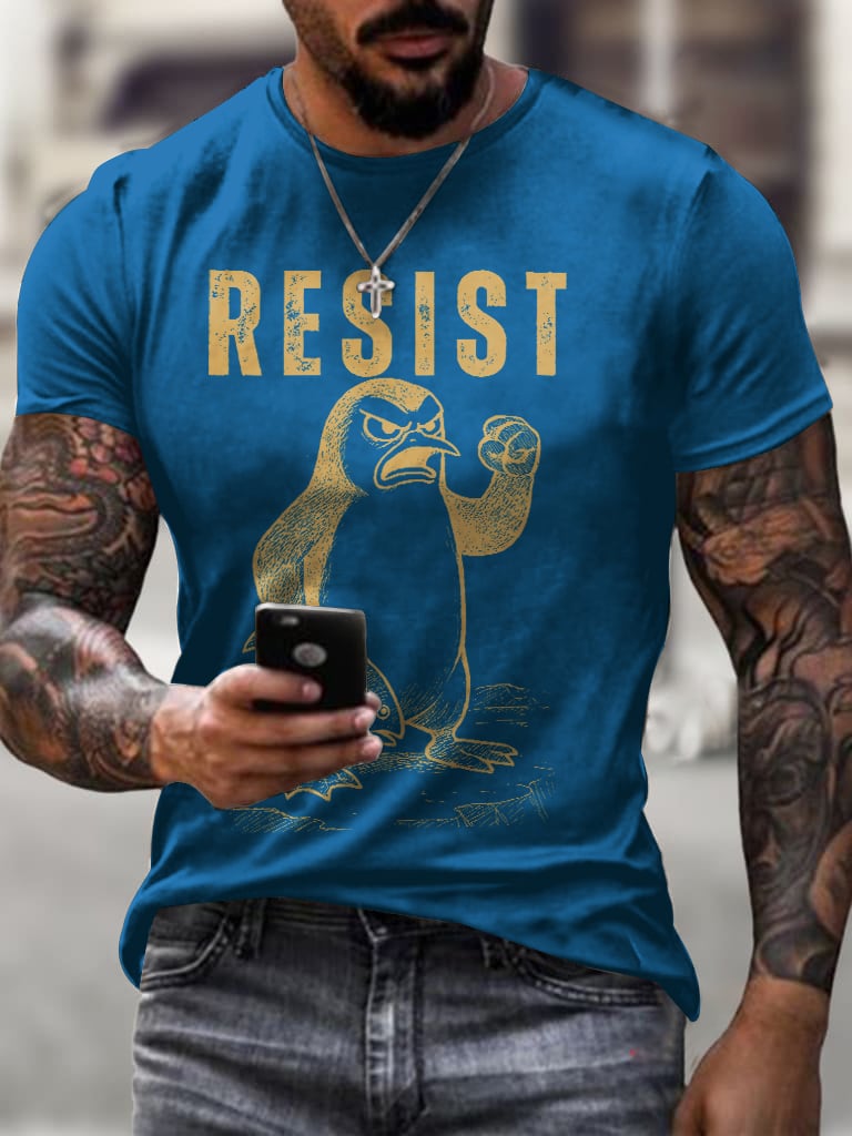 Men'S Retro Penguins Resist Print T-Shirt