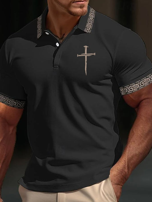 Men'S Nail Cross Print Polo Shirt