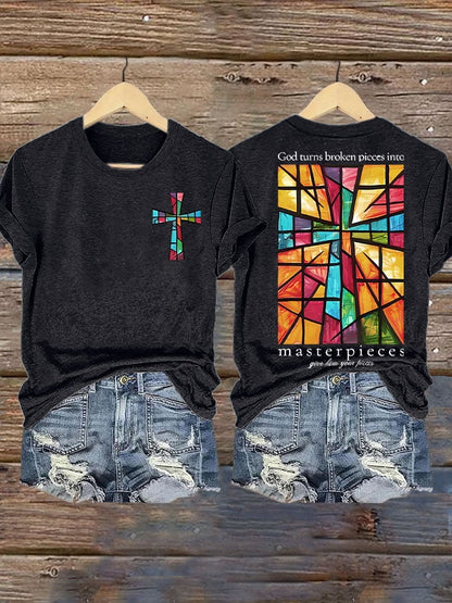 Women's God Turns Broken Pieces Into Masterpieces  Print T-shirt