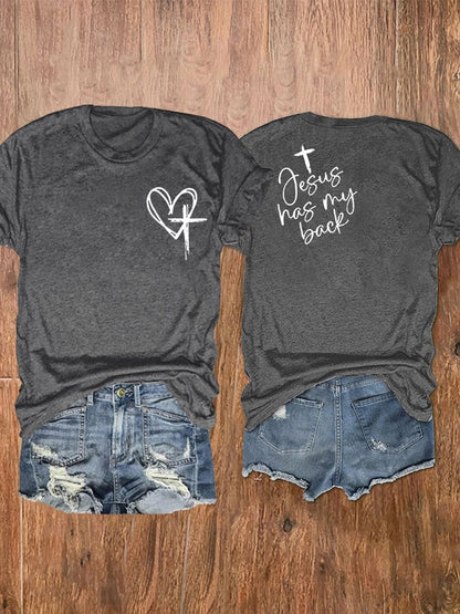 Women's Love Like Jesus Jesus Has My Back Print T-Shirt