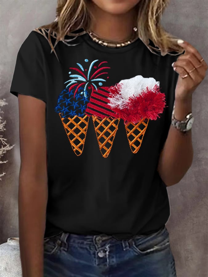 Women'S Independence Day Flag Printed  T-Shirt