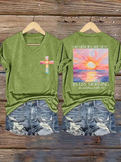 🔥Buy 3 Get 10% Off🔥Women's His Mercies Are New Every Morning Feeling Printed T-Shirt