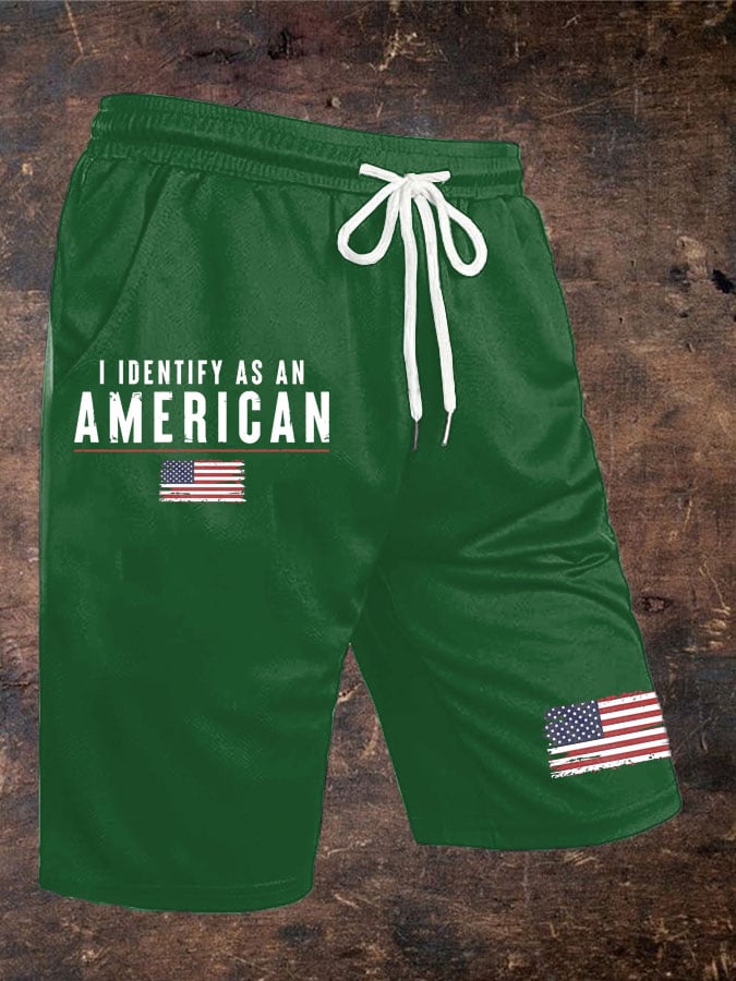 Men's Vintage I Identify As An American Print Lace-up Shorts