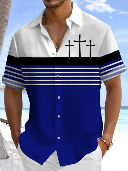 Men's Retro Faith Striped Short Sleeve Shirt