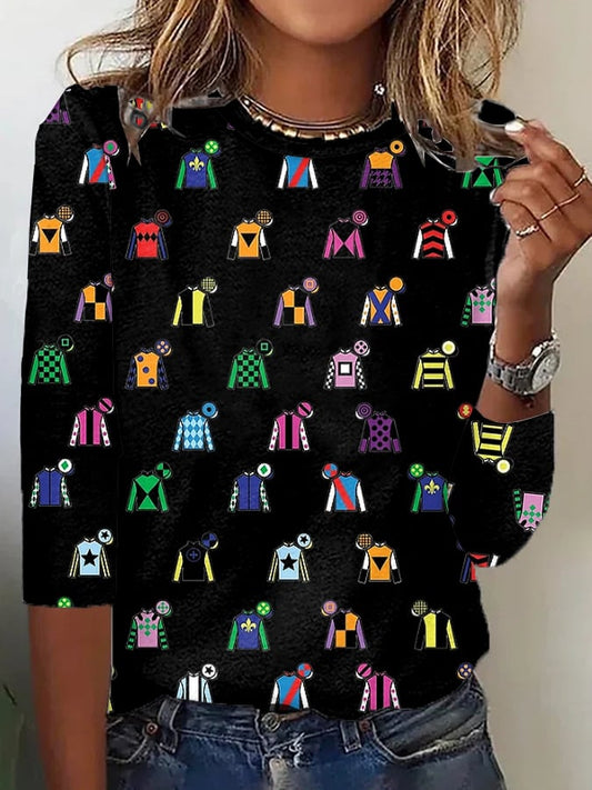 Women's Retro Derby Day Print Crew Neck T-Shirt