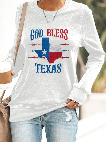 Retro Texas Strong God Bless Texas Print Sweatshirt