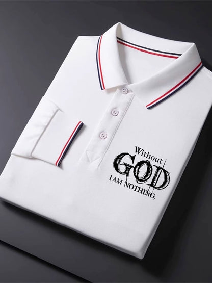 Men's Vintage Faith “Without God I Am Nothing，” Long Sleeves Polo Shirt