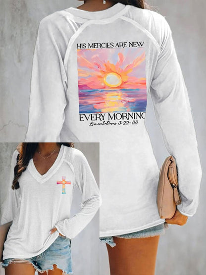 Women's His Mercies Are New Every Morning Feeling V Neck T-Shirt