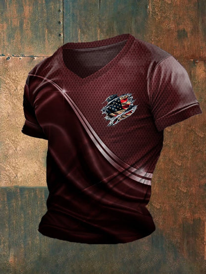 Men's Independence Day Flag Graphic V-Neck T-Shirt