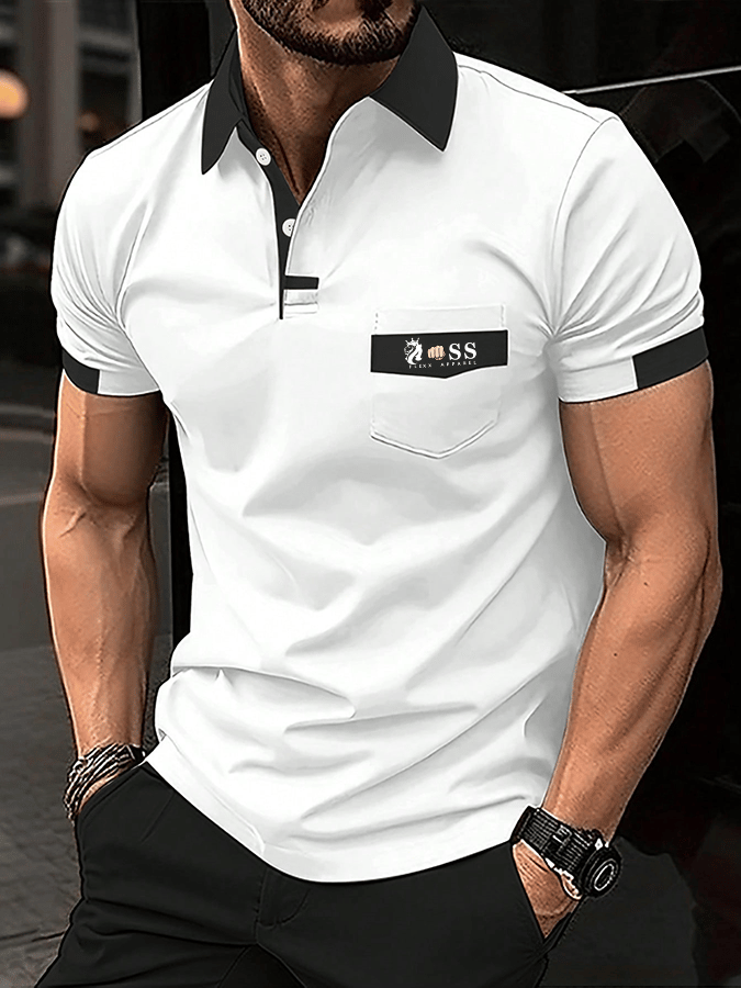 Modisches, lässiges Poloshirt mit Aufdruck für Herren (mit Taschen)