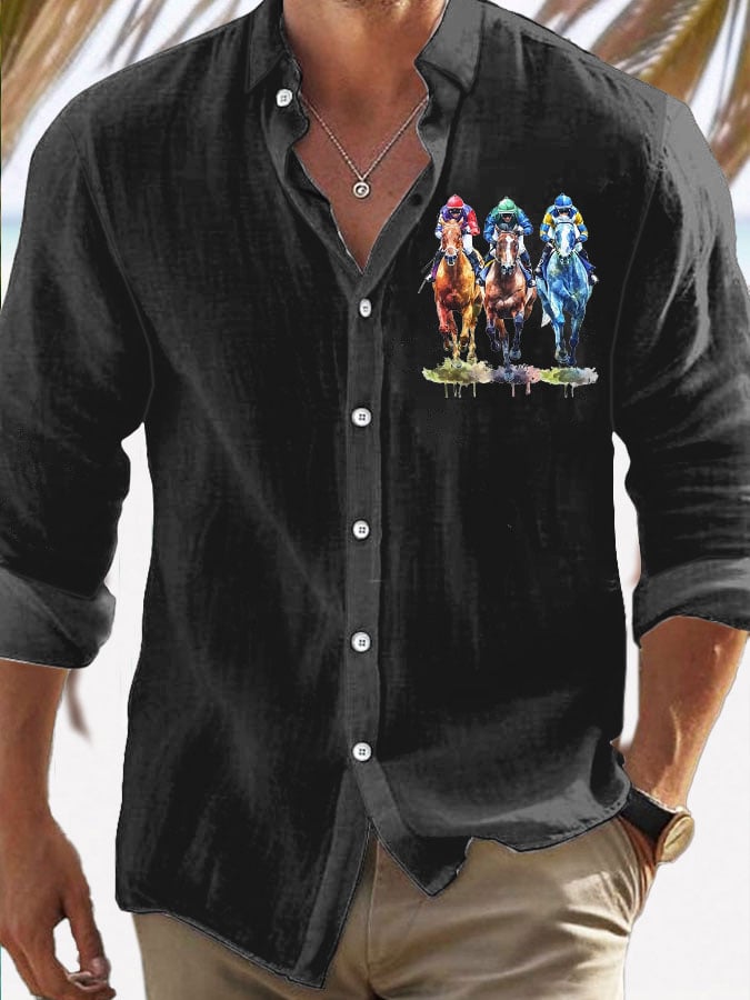 Men's Horse Racing Printed Casual Vacation Shirt