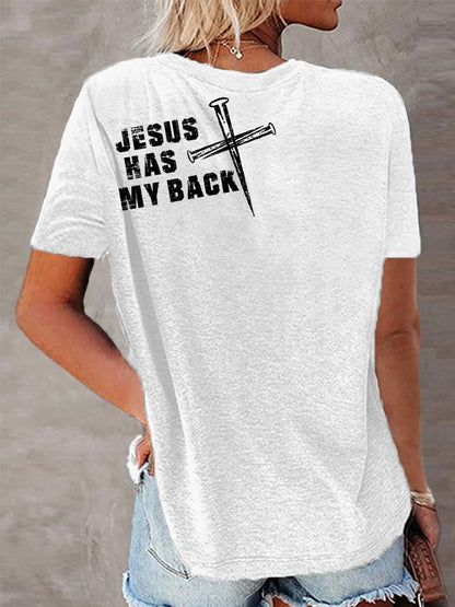 Women's Jesus Has My Back Christian Cross Faith Tee