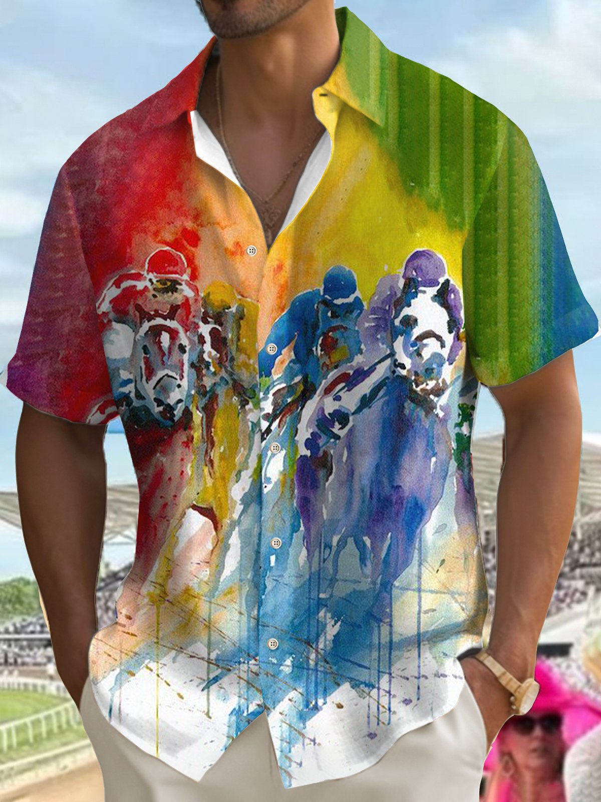 Men'S Retro Kentucky Derby Printed Shirt