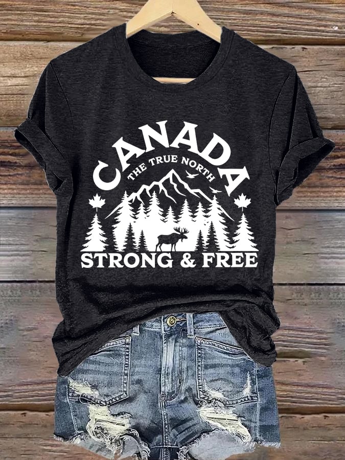 Women’s Canada The True North Strong And Free Print Casual T-Shirts
