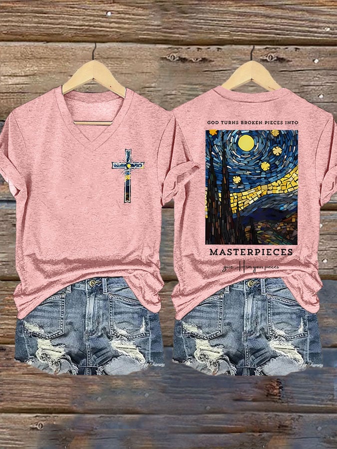 God Turns Broken Pieces Into Masterpieces Give Him Find Your Picces  Print T-shirt