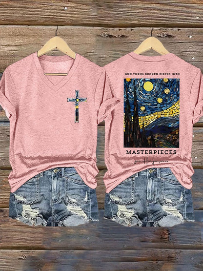 God Turns Broken Pieces Into Masterpieces Give Him Find Your Picces  Print T-shirt