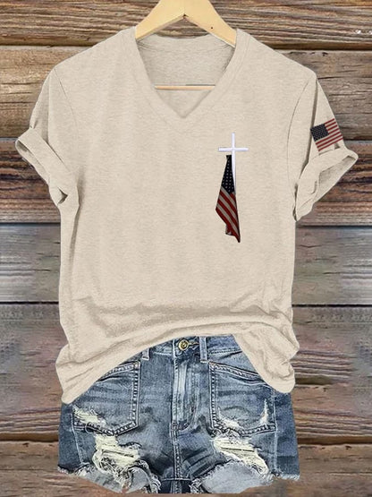 Women's Flag Cross Print T-Shirt