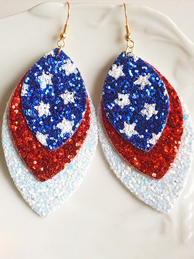 Women's Flag Color Red White Blue Atmosphere Parade Festive Earrings