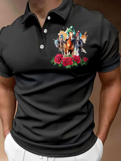 Men's Fashion Horse Racing Casual Printed Polo Shirt