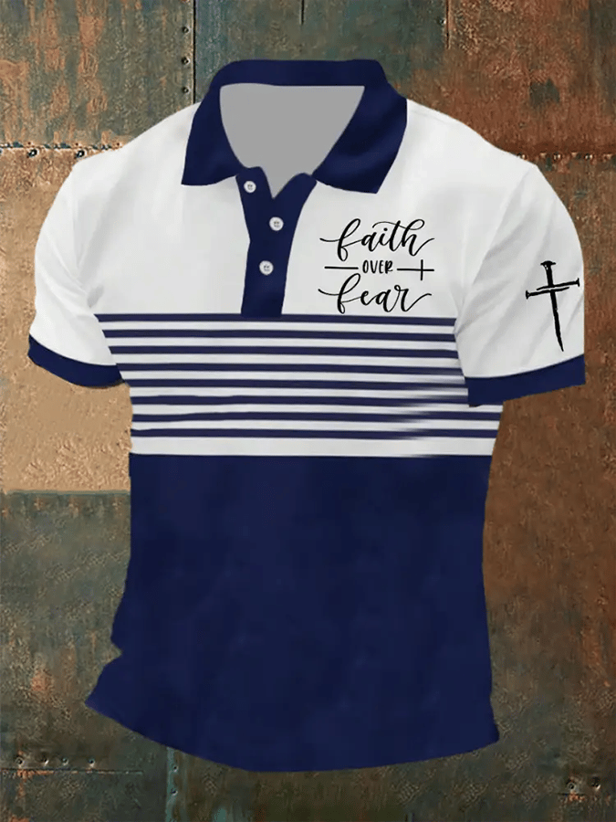 Men's Retro Faith “Faith Over Fear”  Casual Printed Polo Shirt