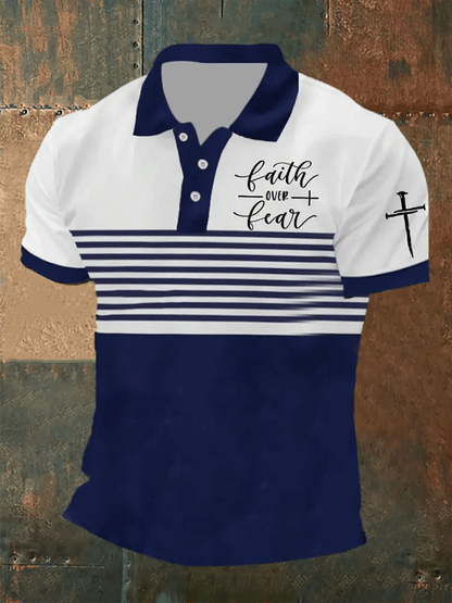 Men's Retro Faith “Faith Over Fear”  Casual Printed Polo Shirt