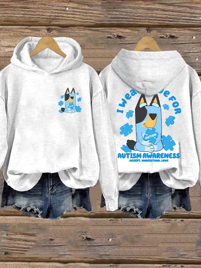Retro Autism Awareness I Wear Blue For Autism Print Hoodie