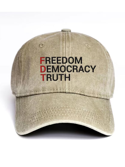 Unisex Distressed Washed Cotton FDT  “Freedom Democracy Truth” Hat
