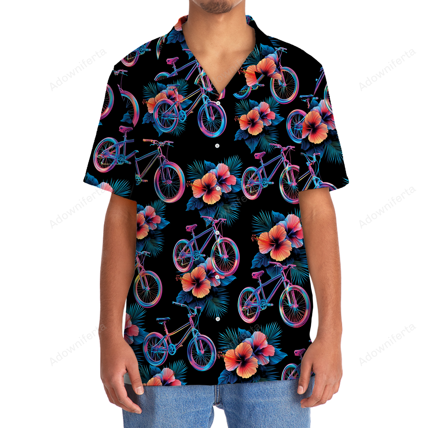 Mountain Bike Hibiscus Hologram Hawaiian Shirt