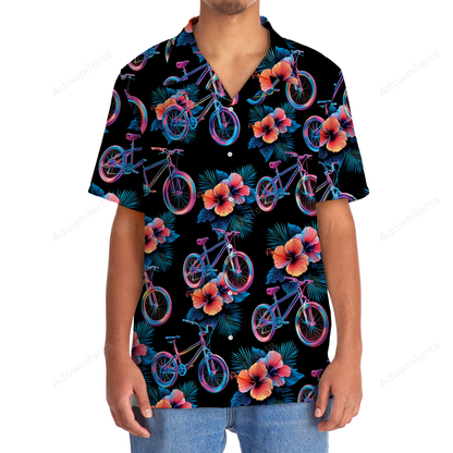 Mountain Bike Hibiscus Hologram Hawaiian Shirt