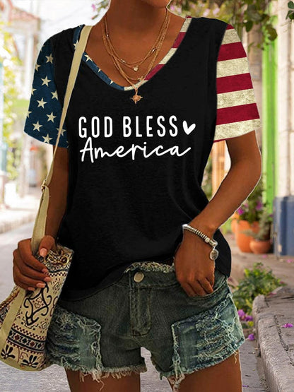 🔥Last Day 49% Off🔥Women's Flag God Bless America Print Casual T-Shirt