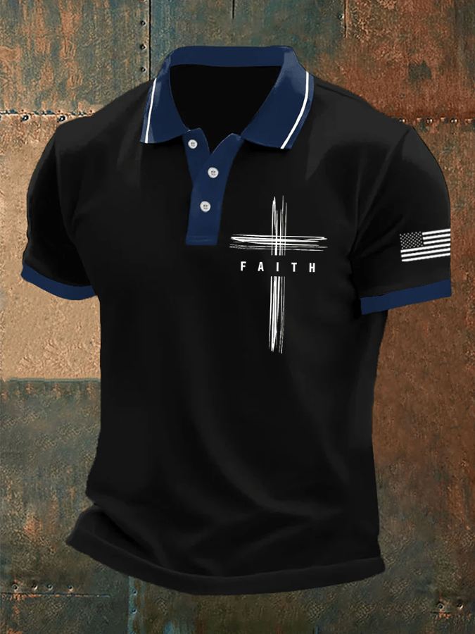Men's Retro Faith Casual Printed Polo Shirt