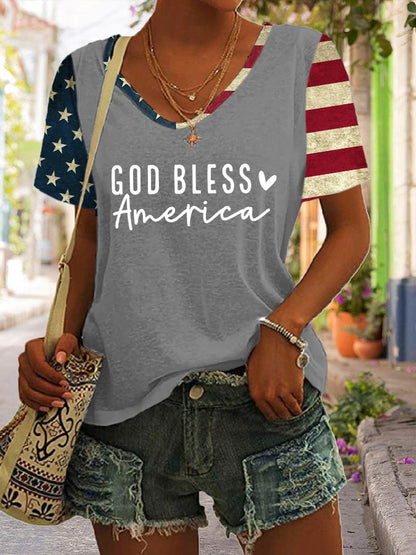🔥Last Day 49% Off🔥Women's Flag God Bless America Print Casual T-Shirt