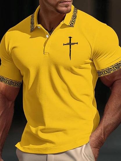 Men'S Nail Cross Print Polo Shirt