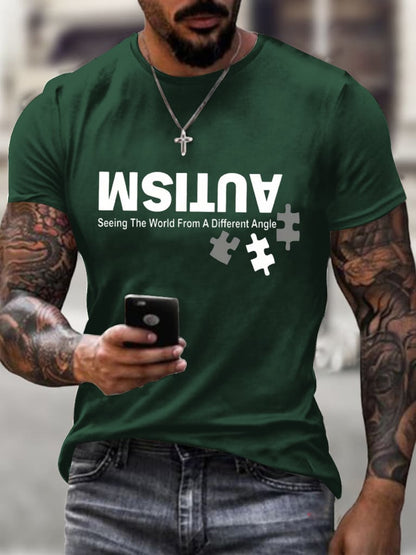 Men's Retro Autism: Seeing The World From A Different Perspective Printed Round Neck T-Shirt
