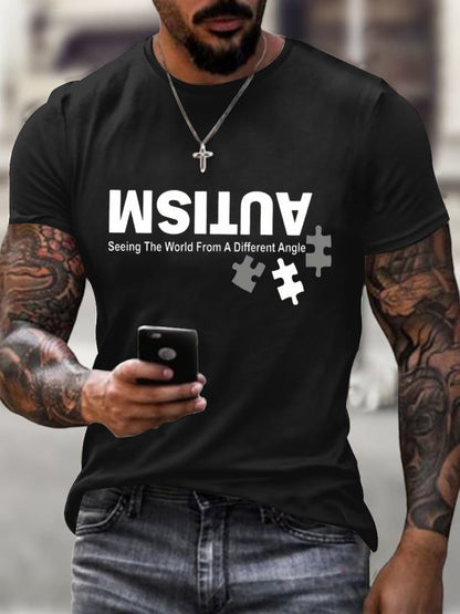 Men's Retro Autism: Seeing The World From A Different Perspective Printed Round Neck T-Shirt