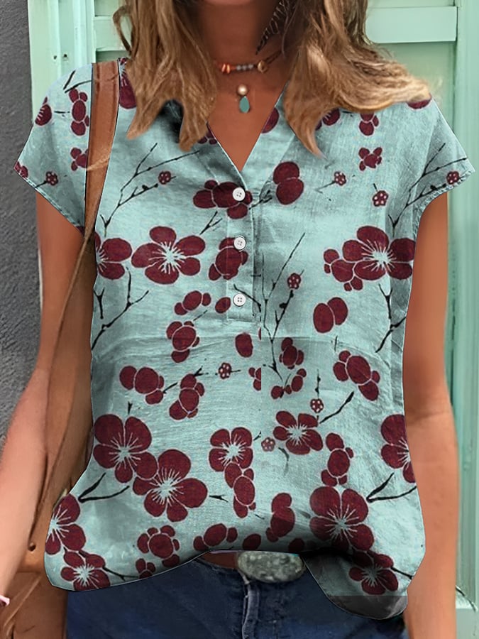 Women's Casual Vintage Japanese Art Print Shirt