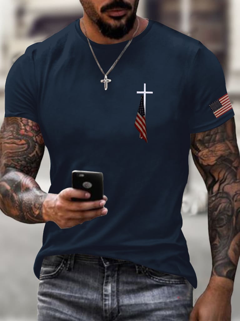Men's Flag Cross Print  T-Shirt