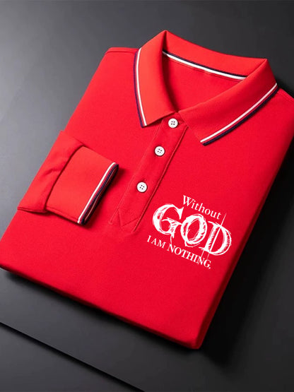 Men's Vintage Faith “Without God I Am Nothing，” Long Sleeves Polo Shirt