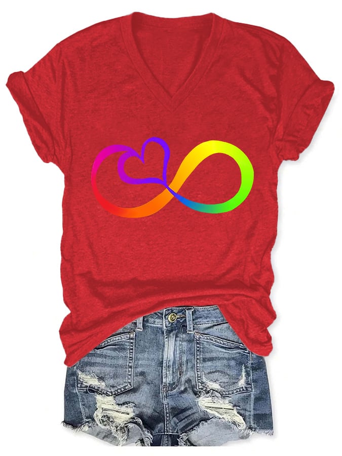 V-neck Autism Infinity Print T-Shirt