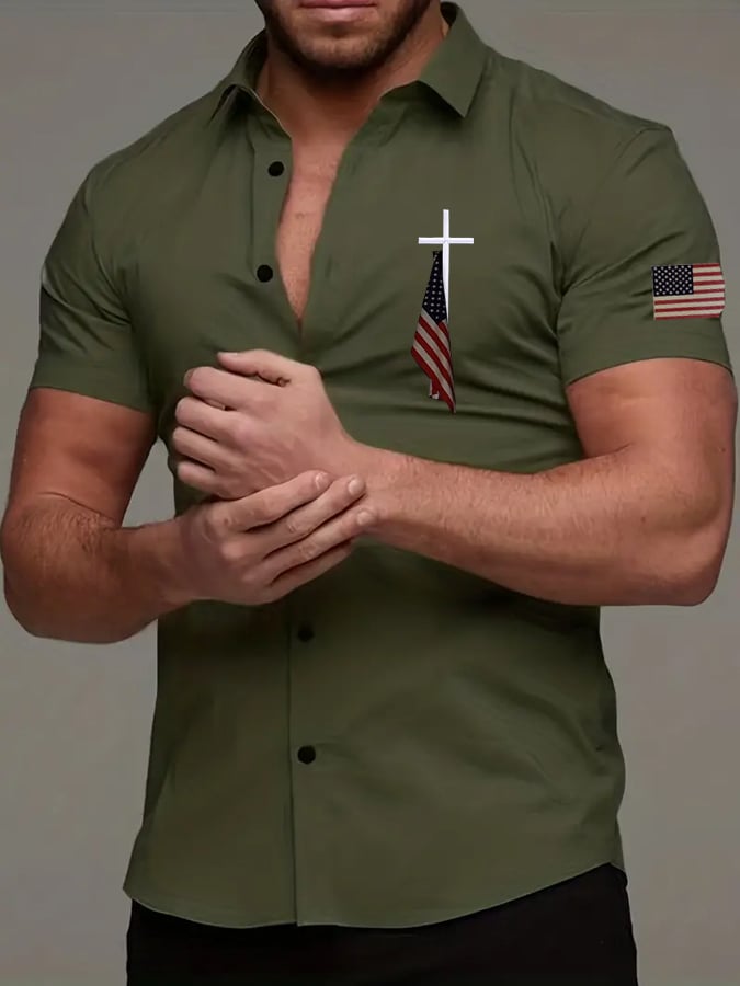 Men'S Flag Cross Print Shirt