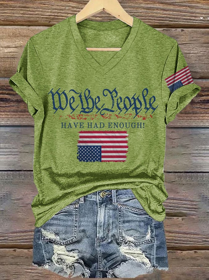 V-Neck Retro We The People Have Had Enough Print T-Shirt
