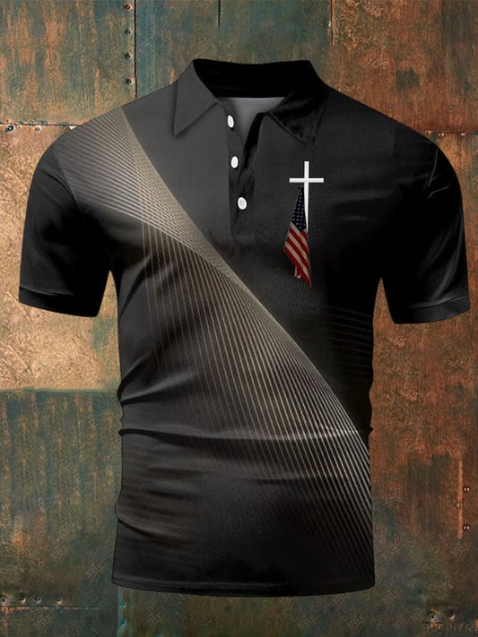 Men'S Cross Flag Print Polo Shirt