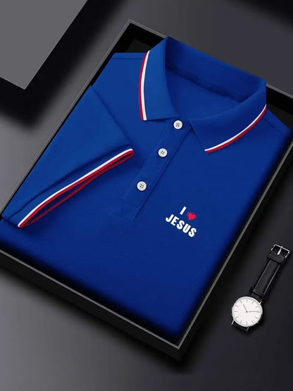 Men's Jesus Print Polo Shirt