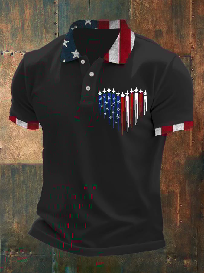 Men'S Retro Flag Print Polo Shirt