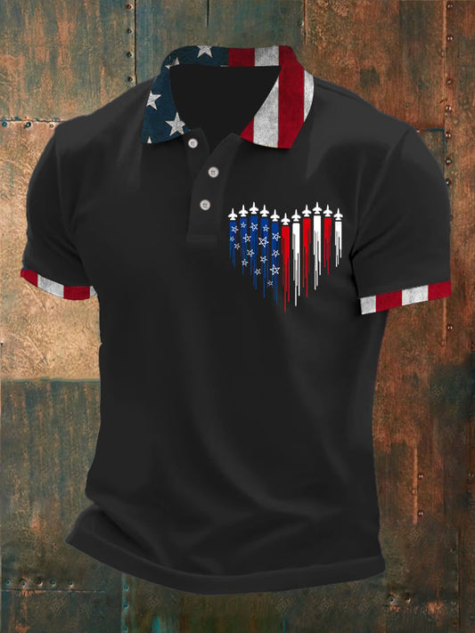 Men'S Retro Flag Print Polo Shirt