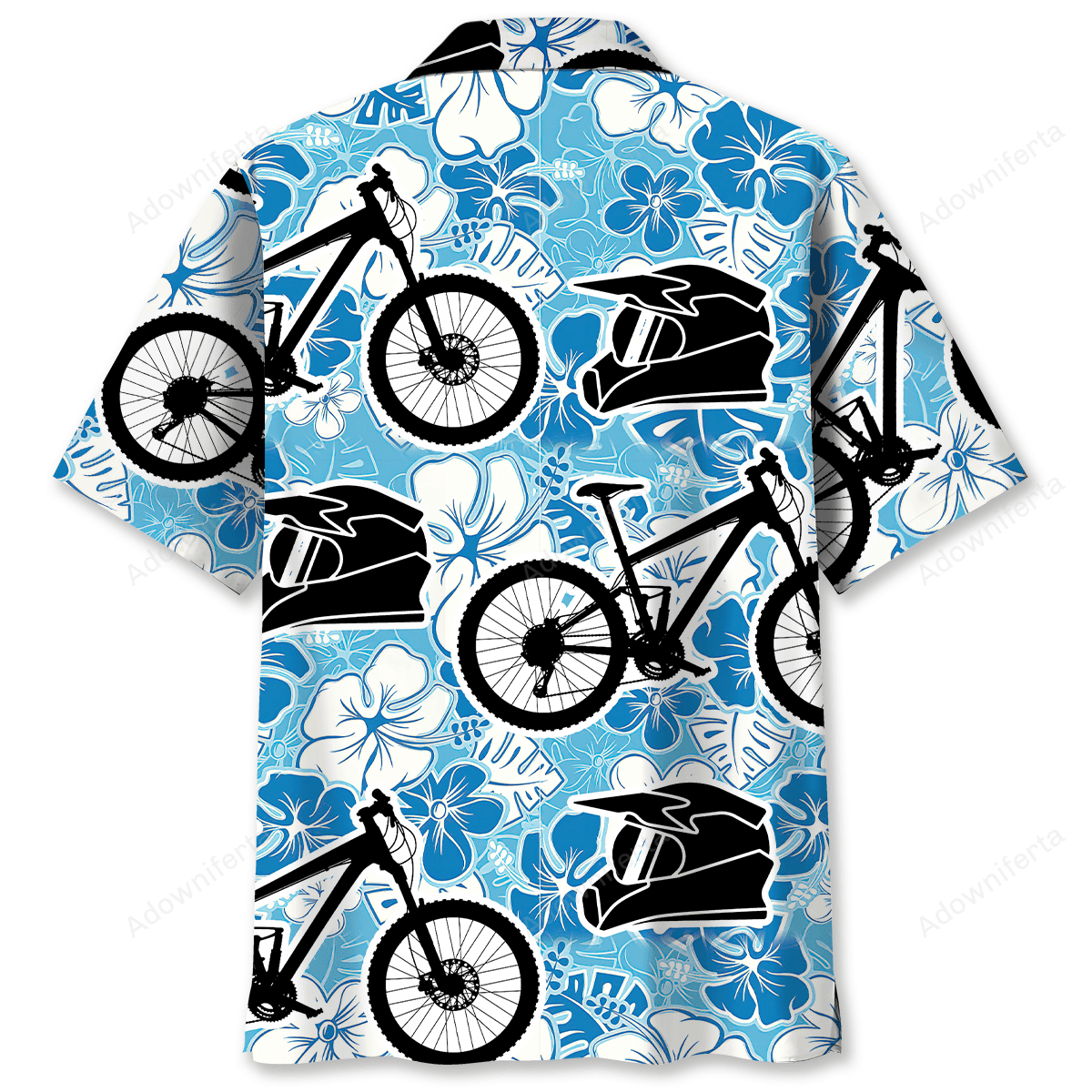 Mountain Bike Blue White Hibicus Hawaiian Shirt